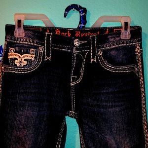 Rock Revival Logo Kira Mid-Rise Skinny Dark Denim Jeans with Stretch